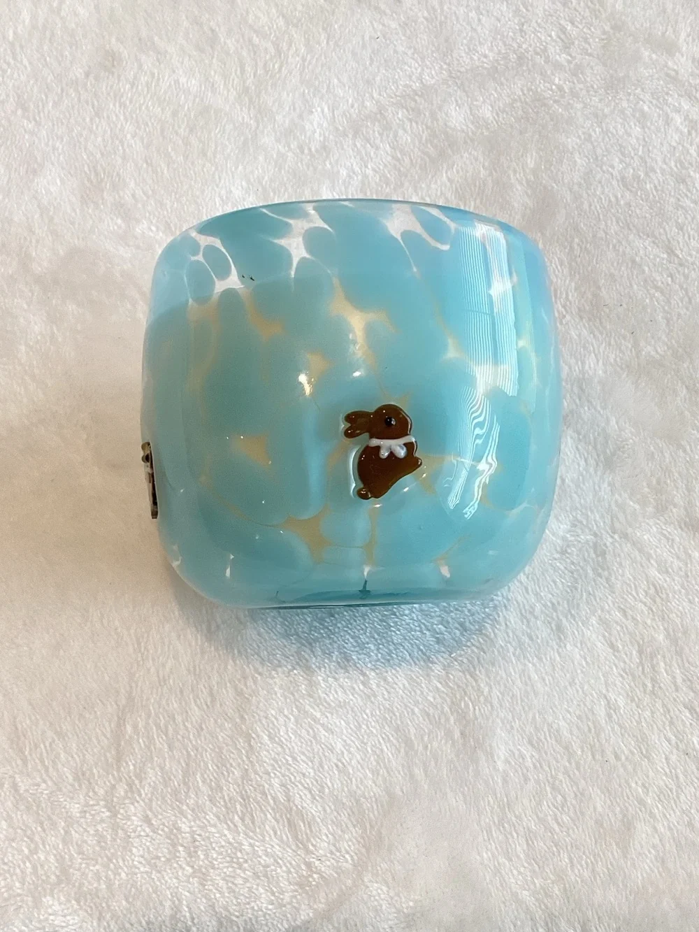 Anthropologie Glass Icon Candle Chocolate Bunny New Spring Easter Floral Blue